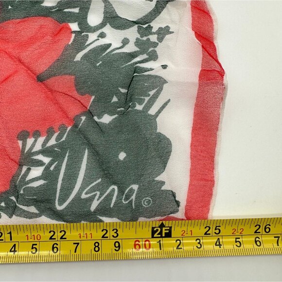 Vintage Scarf Vera Neumann Hand Rolled Edge Red Black Floral Silk Blend Japan - Picture 9 of 9